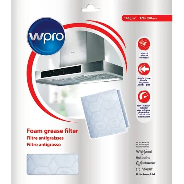 Polyesterový filtr tukový 970 x 470 x 0,7 mm s indikátorem nasycení pro odsavače par Whirlpool / Indesit – kód 484000008526, C00380031