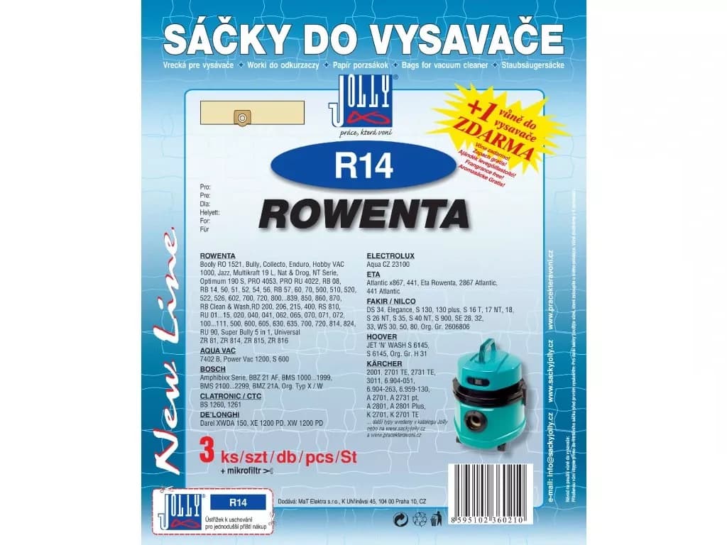 R14 Sada sáčků do vysavačů Rowenta Kärcher ETA Einhell Aquavac Bosch Hoover Fakir
